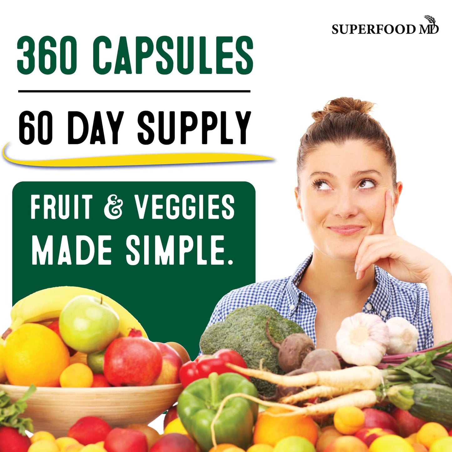Superfood Fruit and Veggie Supplement - 360 Whole Super Fruit and Vegetable Supplements & Vitamin with Beta-Carotene, Soy Free- 180 Count (Pack of 2) Superfood MDBuy Supplements Australia