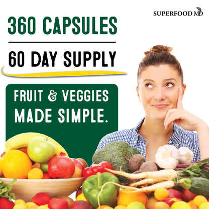 Superfood Fruit and Veggie Supplement - 360 Whole Super Fruit and Vegetable Supplements & Vitamin with Beta-Carotene, Soy Free- 180 Count (Pack of 2) Superfood MDBuy Supplements Australia