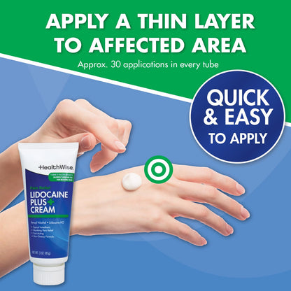 HealthWise Lidocaine Plus+ Cream | Numbs Away Pain | | Non-Greasy | 3.0 Oz | 4% OTC Lidocaine + 10% Benzyl Alcohol | Topical Anesthetic HealthWiseBuy Supplements Australia
