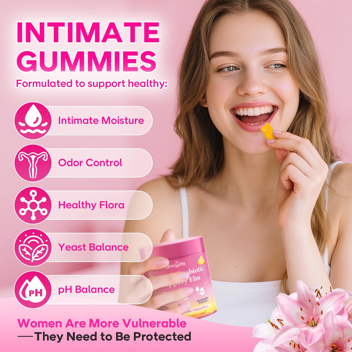 GrnLife Women's Probiotic Slippery Elm Gummies, Her Juicy Feminine Probiotics Gummies for pH Balance & Immune Supports, Pineapple Flavor, 60 Count GrnLifeBuy Supplements Australia