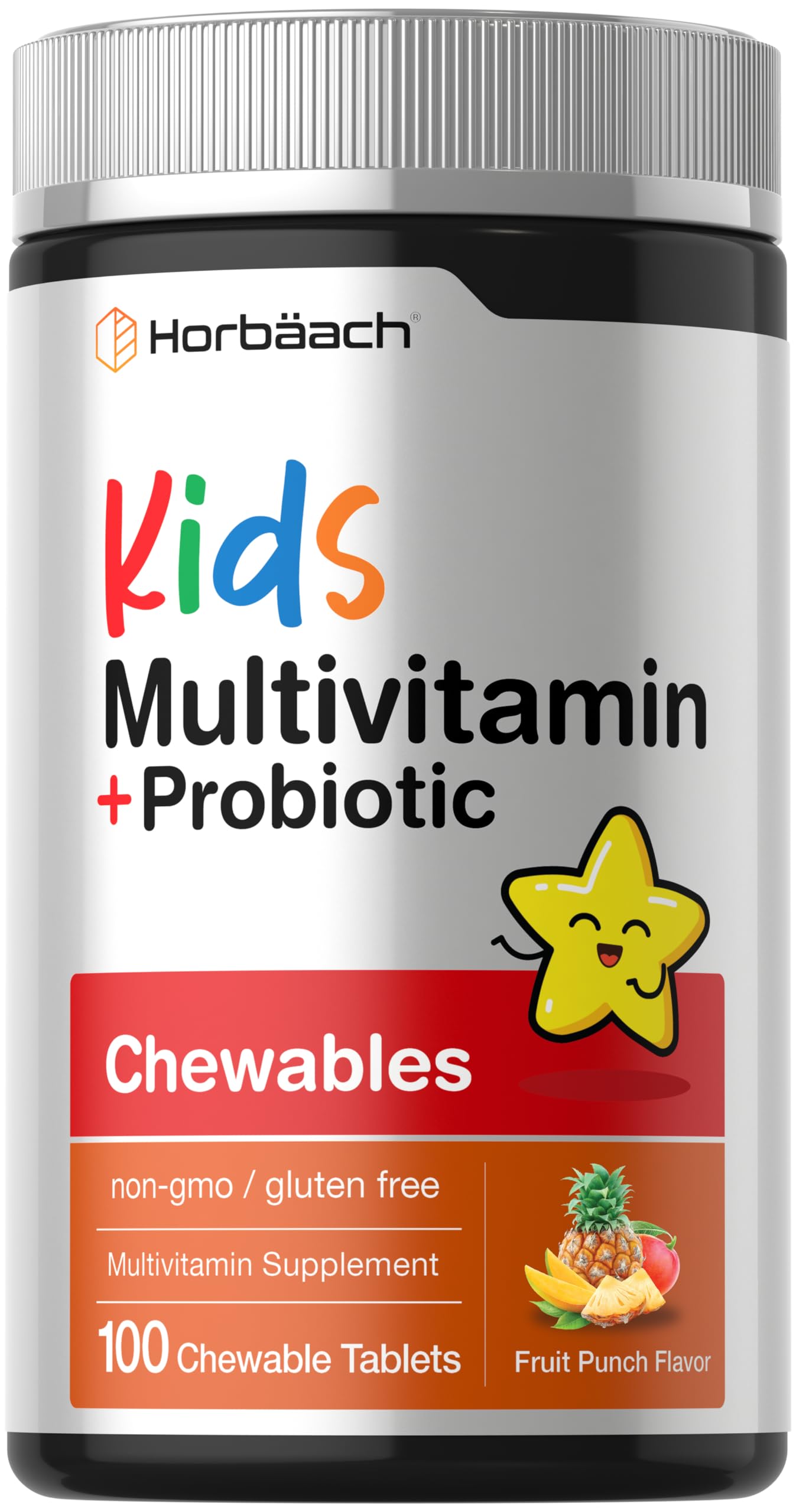 Horbäach Kids Multivitamin with Probiotics | 100 Chewable Tablets | Fruit Punch Flavor | Vegetarian, Non-GMO, Gluten Free Children's Supplement HorbäachBuy Supplements Australia