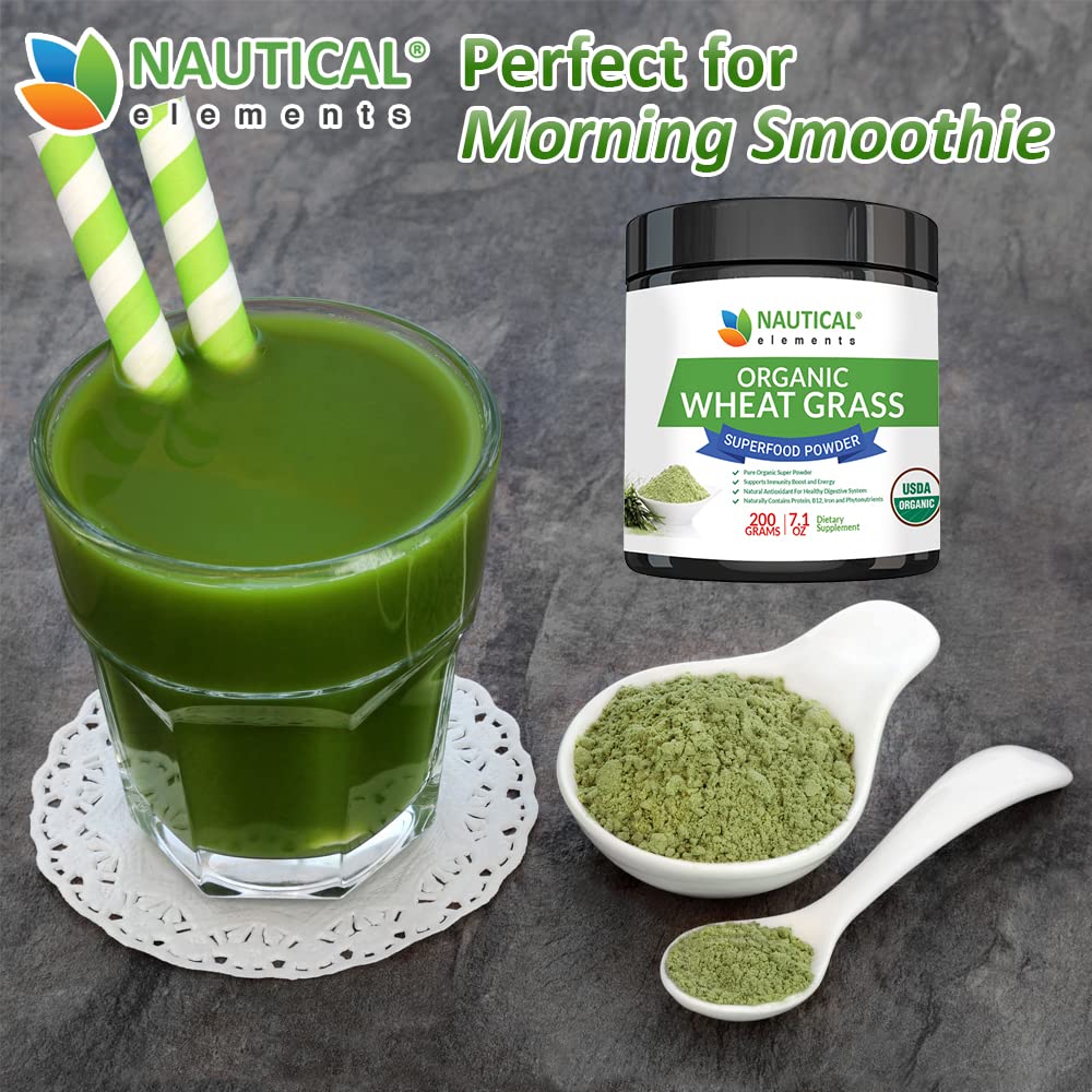 Wheatgrass Powder - USDA Certified Organic Wheat Grass Powder That Is Rich In Essential Amino Acids, Chlorophyll, Antioxidants, Fatty Acids, Minerals & Vitamins - US Grown - Vegan & Non-GMO Superfoods Nautical ElementsBuy Supplements Australia