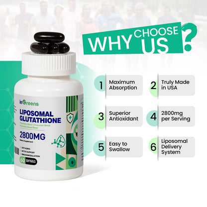 inGreens 2800 MG Liposomal Glutathione Supplement, Detoxifying & Immune, Aging Defense, Energy, Glutathione Unique Formulation Reduced inGreensBuy Supplements Australia