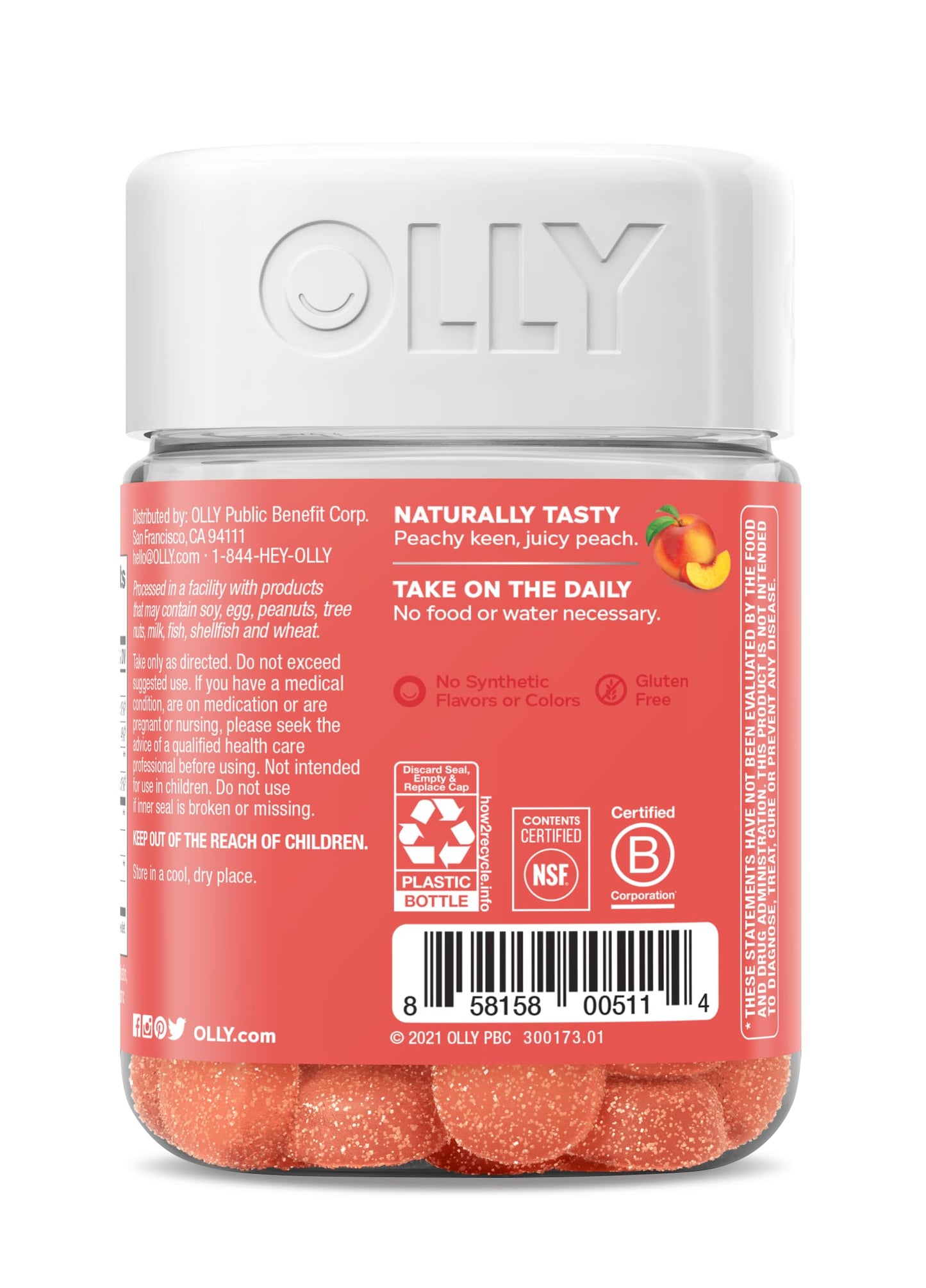 OLLY Probiotic + Prebiotic Gummy, Digestive Support and Gut Health, 500 Million CFUs, Fiber, Adult Chewable Supplement