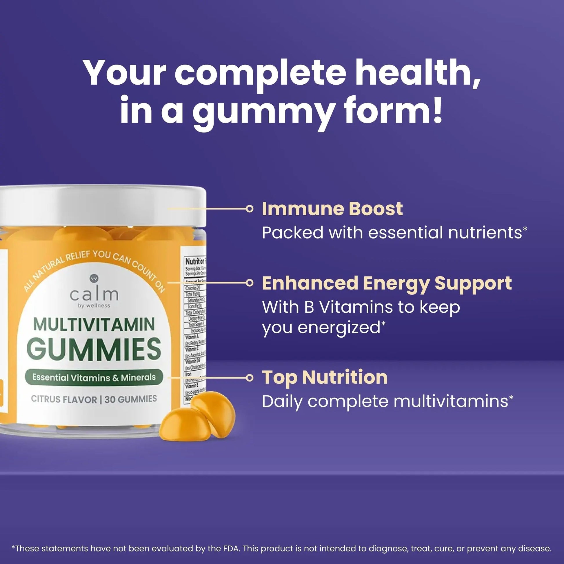 Calm by Wellness Multivitamin Gummies - All Natural Vegan Adult Multivitamin Gummy - Packed with Antioxidant Vitamins C & E, B12, B6 Calm by WellnessBuy Supplements Australia