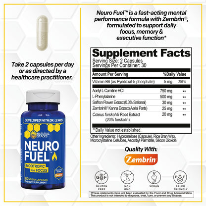 NATURAL STACKS NeuroFuel Nootropic with Zembrin - Doctor Developed Memory & Focus Supplement - Kanna Extract Sceletium Tortuosum - Nootropic Brain Supplement for Focus - 60 Zembrin Capsules NATURAL STACKSBuy Supplements Australia