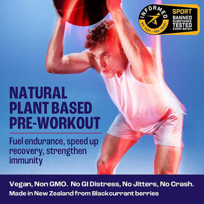 2before All Natural Vegan Pre Workout, with 120mg Caffeine I Clean Energy, Endurance, Recovery I Pre Workout Women and Men I 20 x Individual Packets I Informed Sports Certified I Blackcurrant