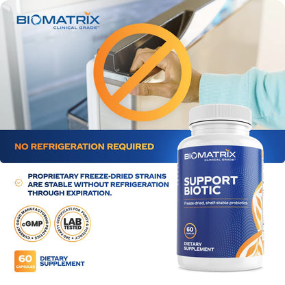 BioMatrix Saccharomyces boulardii Probiotic Supplement w/L. paracasei, L. rhamnosus, Bifidobacterium, Acidophilus – Prebiotic Complement – Temp-Stable, 30-60 Day Supply BioMatrixBuy Supplements Australia