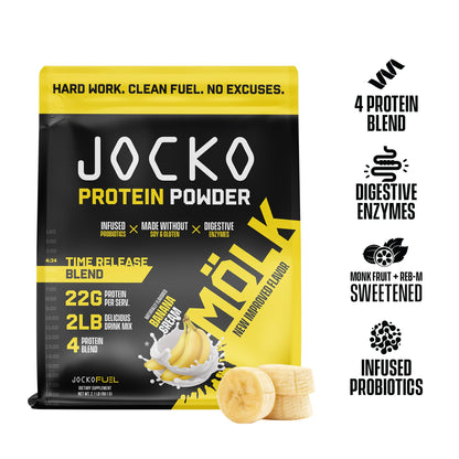 Jocko Mölk Whey Protein Powder (Banana Cream) - Keto, Probiotics, Grass Fed, Digestive Jocko FuelBuy Supplements Australia