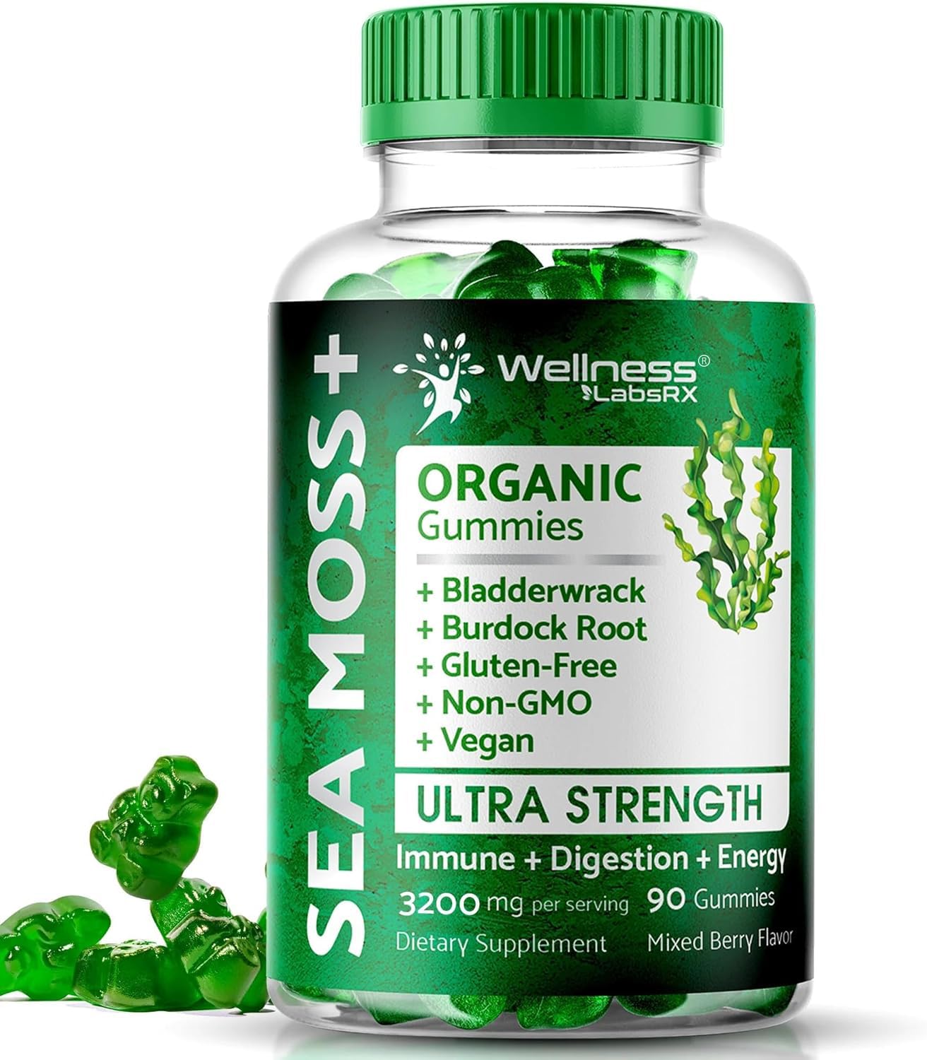 WELLNESS LABSRX Sea Moss Gummies, 3200mg Irish Sea Moss Mixed Berry Flavor with Maximum Potency Bladderwrack and Burdock Root - Supports Skin, Energy and Immunity - 90 Count WELLNESS LABSRXBuy Supplements Australia
