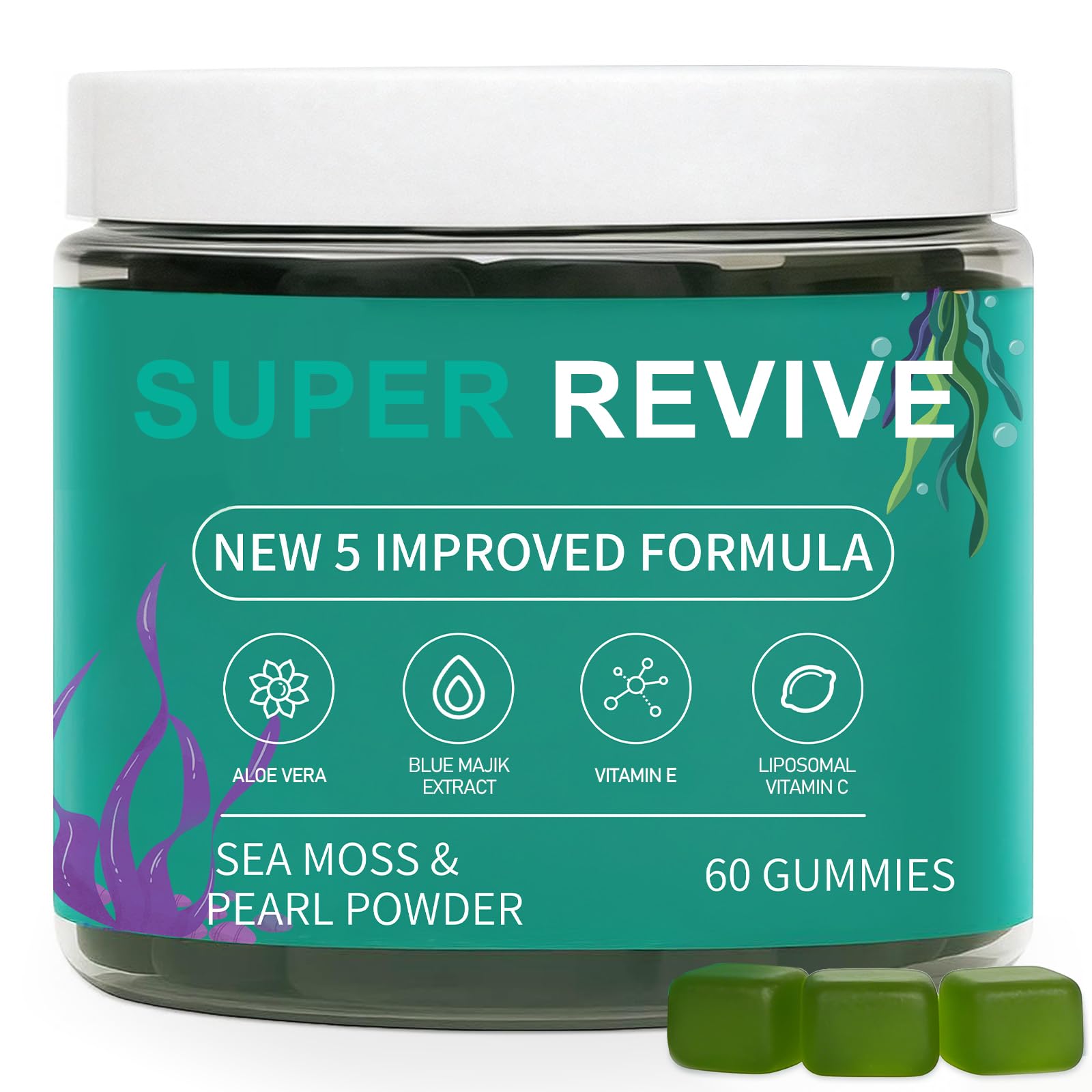 caicieter Super Revive Gummies for Hair Loss - Sea Moss Gummies with Vitamin C, E, Aloe Vera & Pearl Powder Glow, Promotes Thicker, Fuller & Stronger Hair - 60 Count caicieterBuy Supplements Australia
