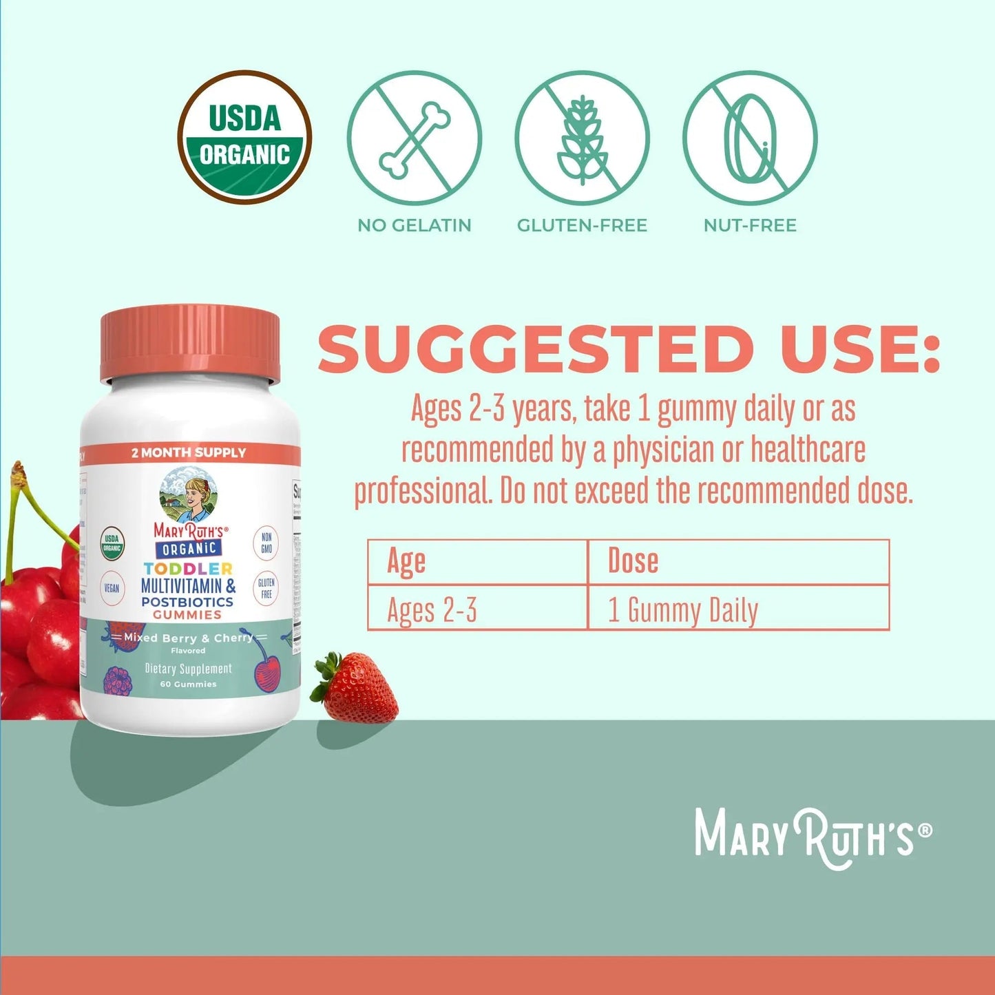 MaryRuth Organics Toddler Multivitamin Gummies + Postbiotics | USDA Organic | Vitamins for Kids Ages 2+ | Immune Support | Vitamin C | MaryRuth OrganicsBuy Supplements Australia