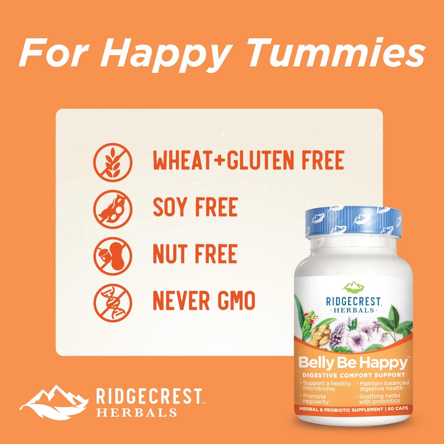 RidgeCrest Herbals Belly Be Happy - 60 Capsules - Digestive Comfort Support - Non-GMO RidgeCrest HerbalsBuy Supplements Australia