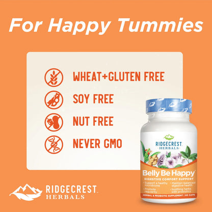 RidgeCrest Herbals Belly Be Happy - 60 Capsules - Digestive Comfort Support - Non-GMO RidgeCrest HerbalsBuy Supplements Australia