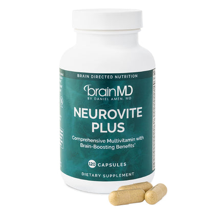 BRAINMD Dr Amen NeuroVite Plus - 120 Capsules - Multivitamin & Mineral Supplement, Enhanced with Phytonutrients, Enzymes & Whole Foods - Gluten Free - 30 Servings BRAINMDBuy Supplements Australia