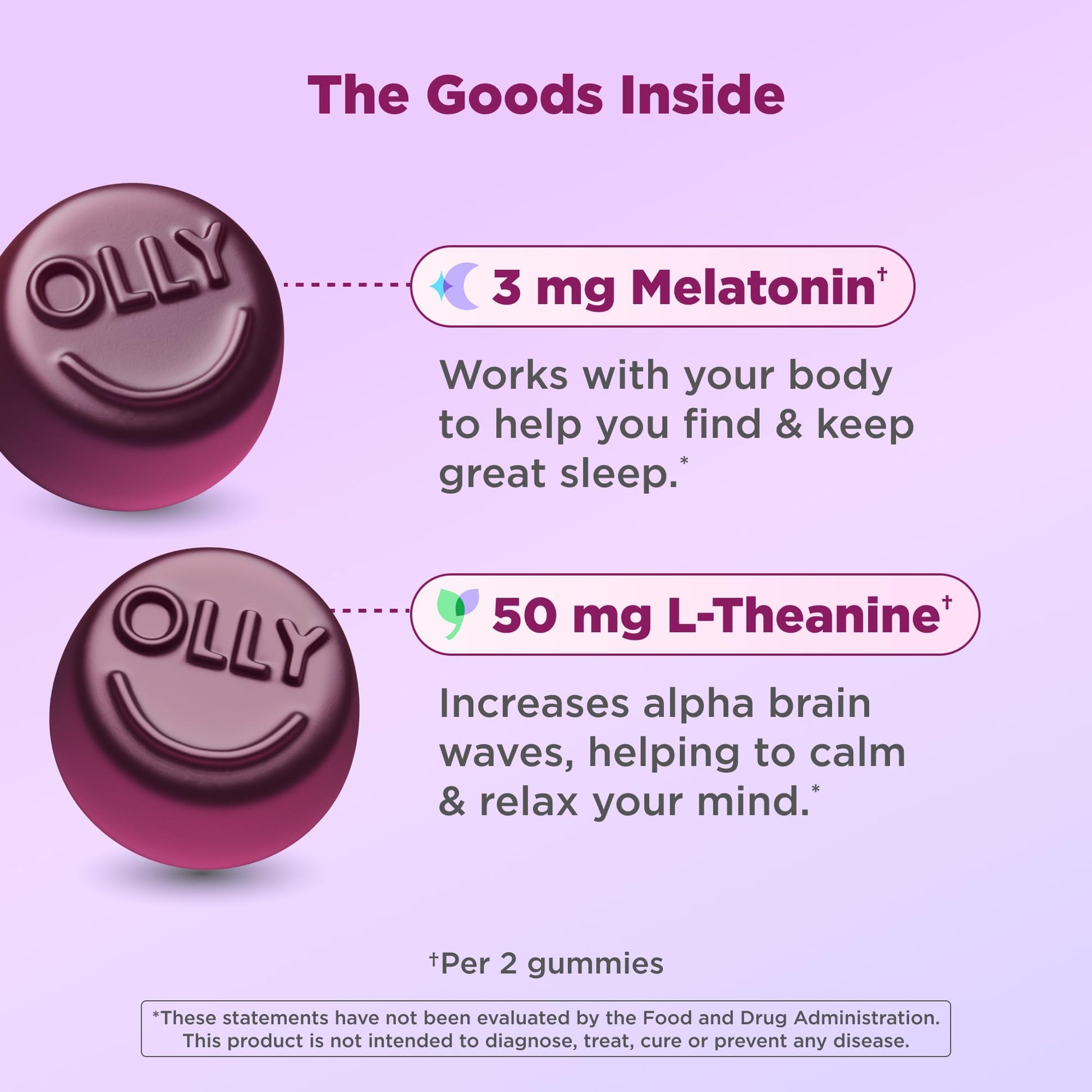 OLLY Sleep Gummy, 3 mg Melatonin, L-Theanine, Chamomile, Lemon Balm, Sleep Aid, Blackberry - 70 Count OLLYBuy Supplements Australia