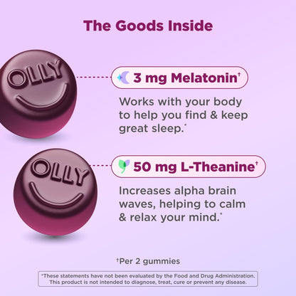 OLLY Sleep Gummy, 3 mg Melatonin, L-Theanine, Chamomile, Lemon Balm, Sleep Aid, Blackberry - 70 Count OLLYBuy Supplements Australia