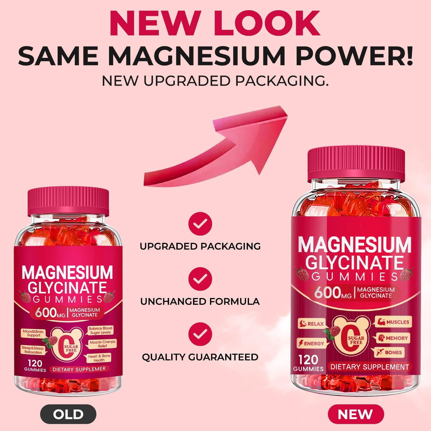 Magnesium Glycinate Gummies 600mg, Sugar Free Magnesium Gummies for Adults, Chewable Potassium Supplements for Body Support