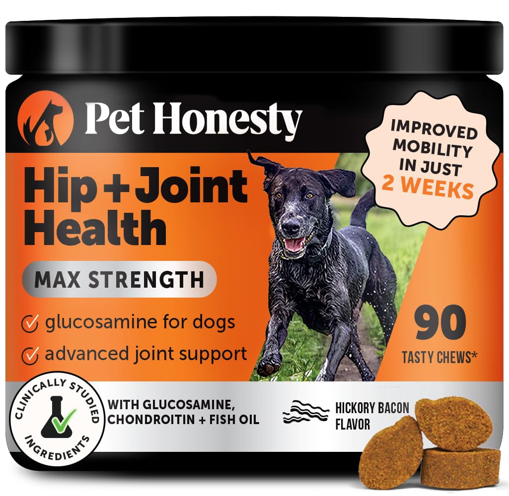 Pet Honesty Hip & Joint Health Max Strength – Dog Joint Support Chews with Glucosamine Chondroitin & Omega-3s – Joint Supplement for Dogs to Support Mobility, Flexibility & Comfort – Bacon (90 ct) Pet HonestyBuy Supplements Australia