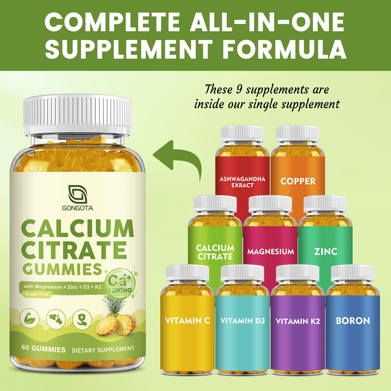 Calcium Citrate Gummies for Women, 1200mg Calcium Citrate Magnesium with Vitamin C D3 K2, Absorption Calcium Supplements for Bone, Muscle, Immune, Sugar Free (120Count) GONGOTABuy Supplements Australia