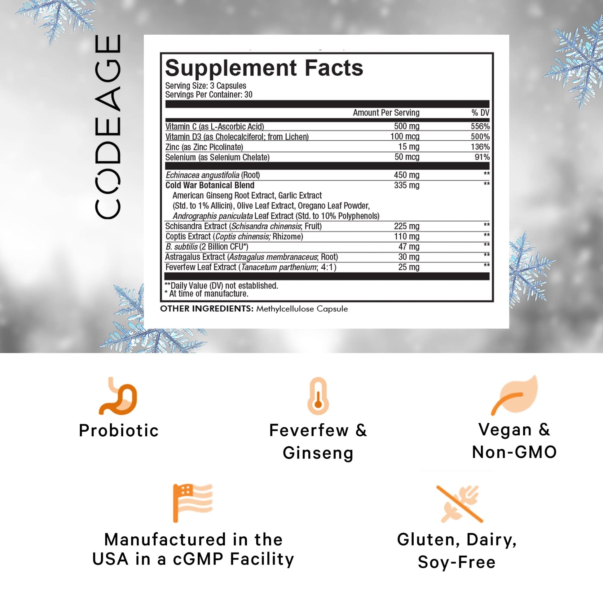 Codeage Clearhead Echinacea+ Supplement - Echinacea, Schisandra, Feverfew, Coptis, American Ginseng, Astragalus, Garlic, Probiotics, Vitamins C & D3, Zinc, Selenium - Clear Head Vitamin - 90 Capsules CodeageBuy Supplements Australia