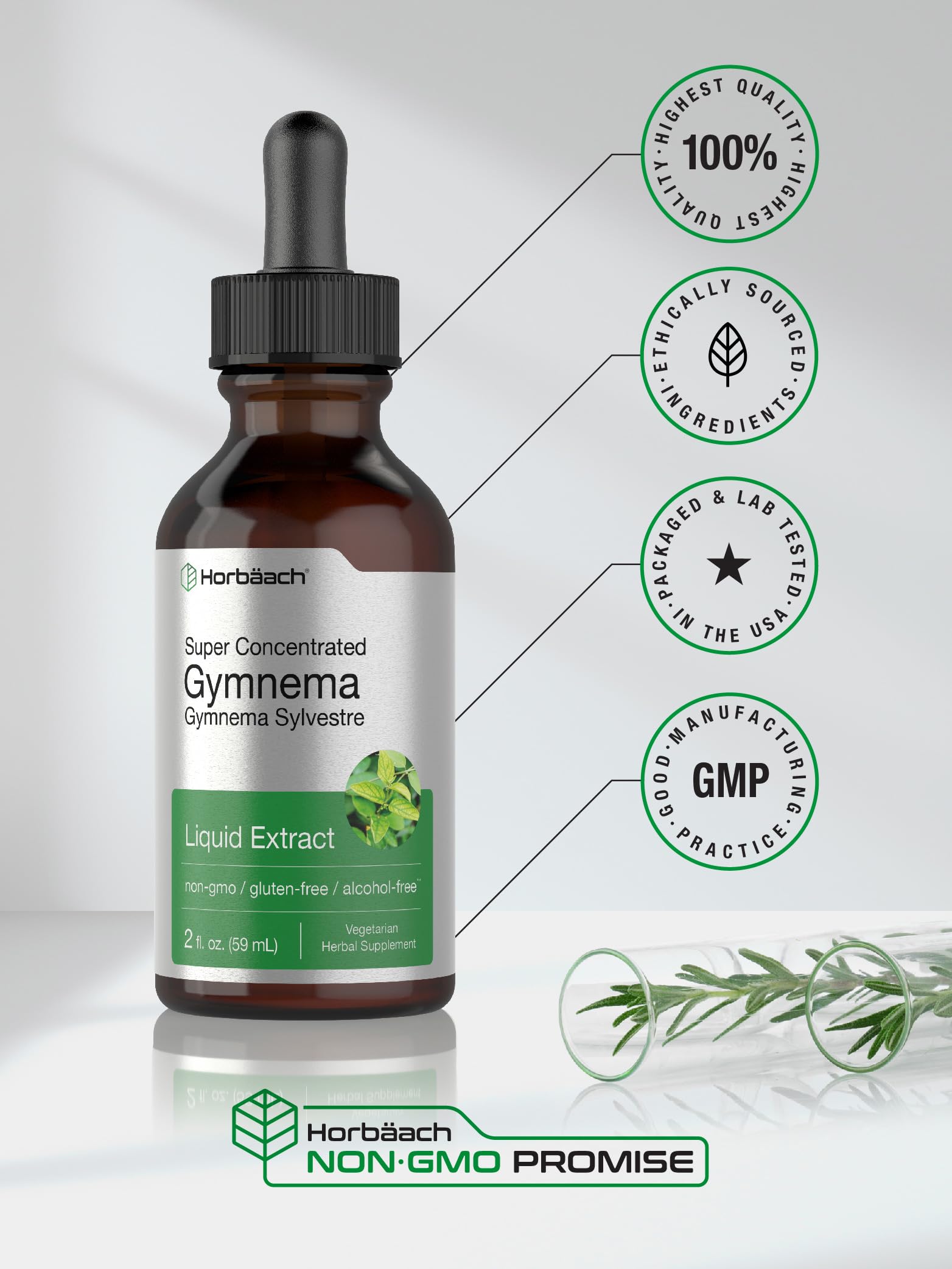 Gymnema Sylvestre Liquid | 2 fl oz | Alcohol Free Supplement | Super Concentrated HorbäachBuy Supplements Australia