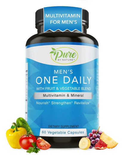 Pure By Nature One-Daily Multivitamin for Men, Immune Support Supplement with Non-GMO Ingredient, Vitamin & Minerals for Energy, 60 Veggie Capsules Pure By NatureBuy Supplements Australia
