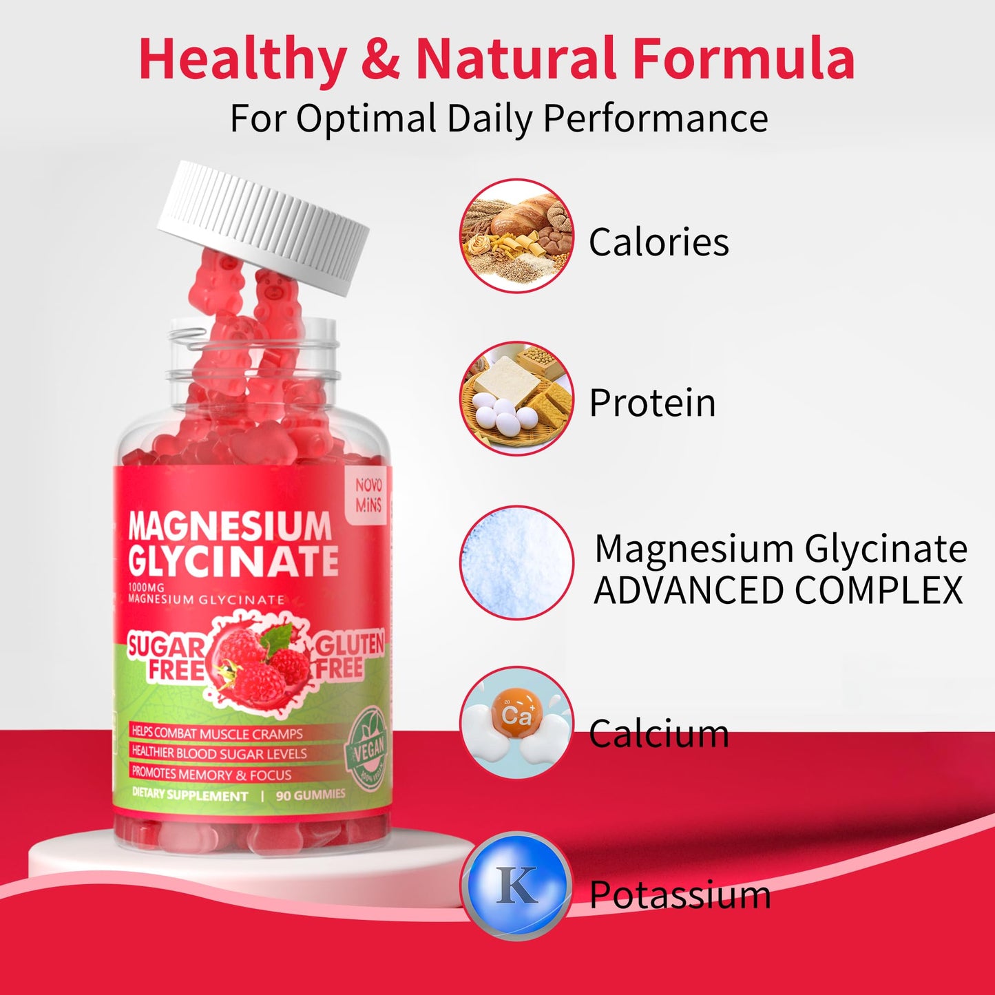 90 CT Magnesium Glycinate Gummies 1000mg - Sugar Free Magnesium Potassium Supplement with Vitamin D, B6, CoQ10 for Calm Mood & Sleep Support