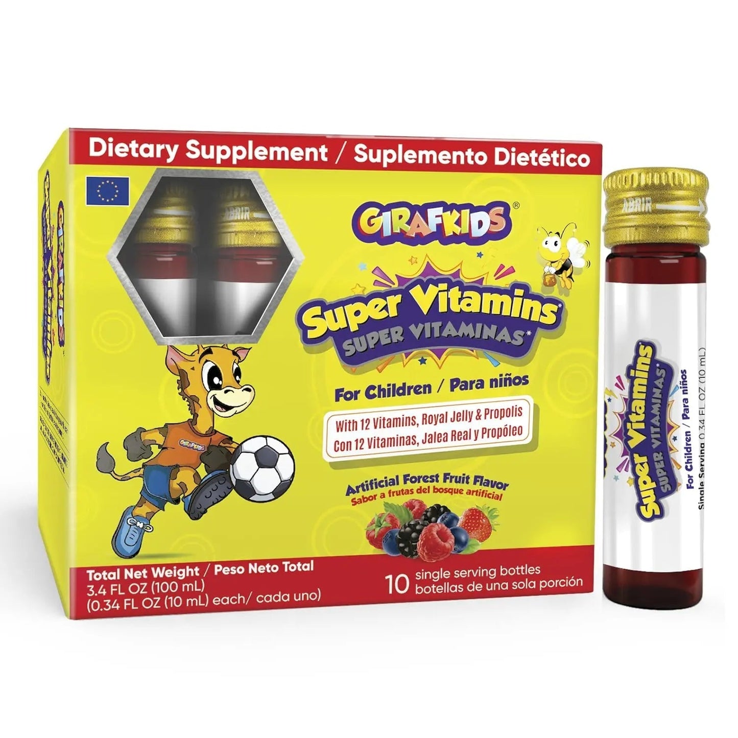 GirafKids Super Vitamins for Kids with Royal Jelly and Propolis, 10 multivitamin servings - Wellness Formula Vitamin C, B Complex, D3, E & Folic Acid PHARMADEL