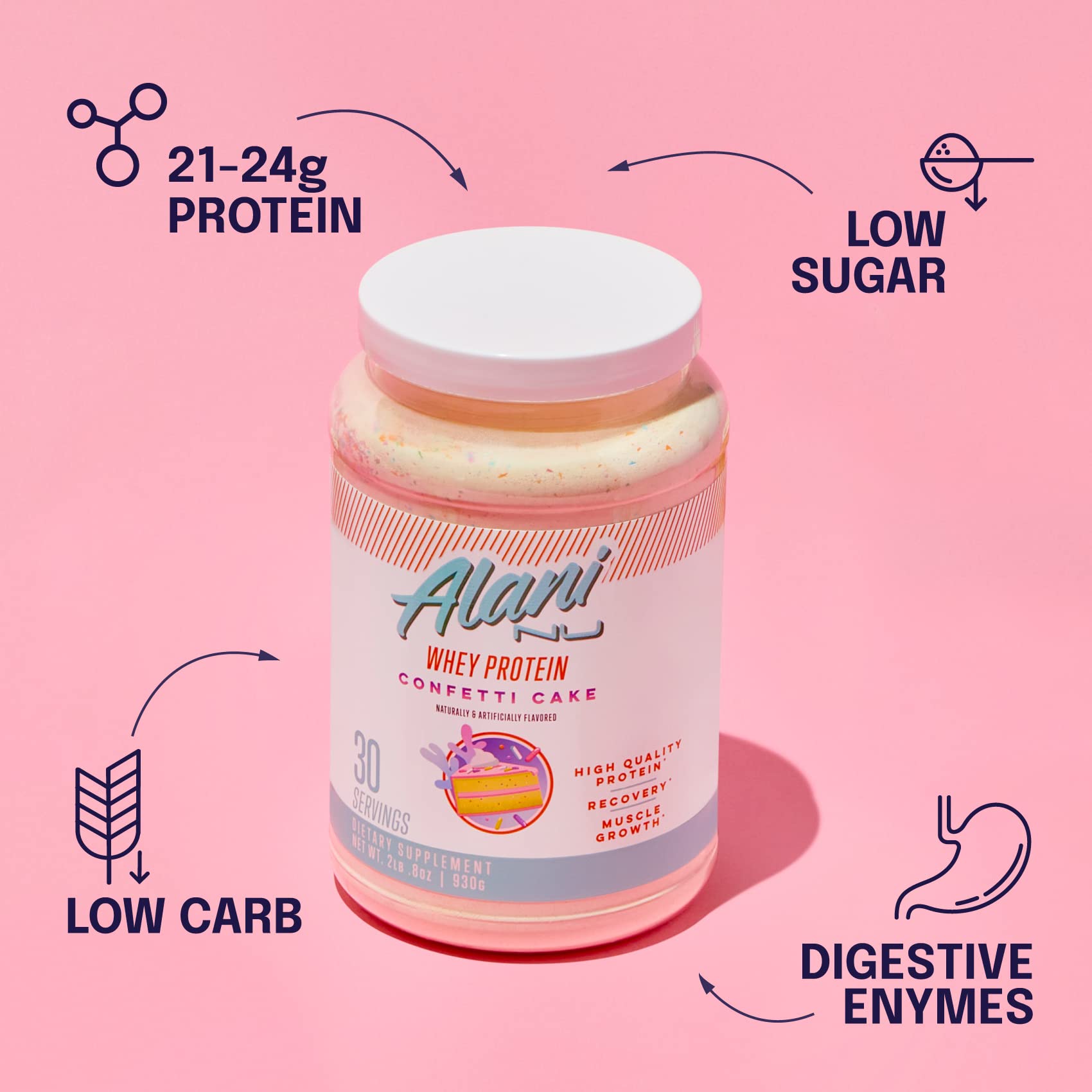 Alani Nu Whey Protein Powder Confetti Cake | 23g Protein with Low Sugar & Digestive Enzymes Alani NuBuy Supplements Australia