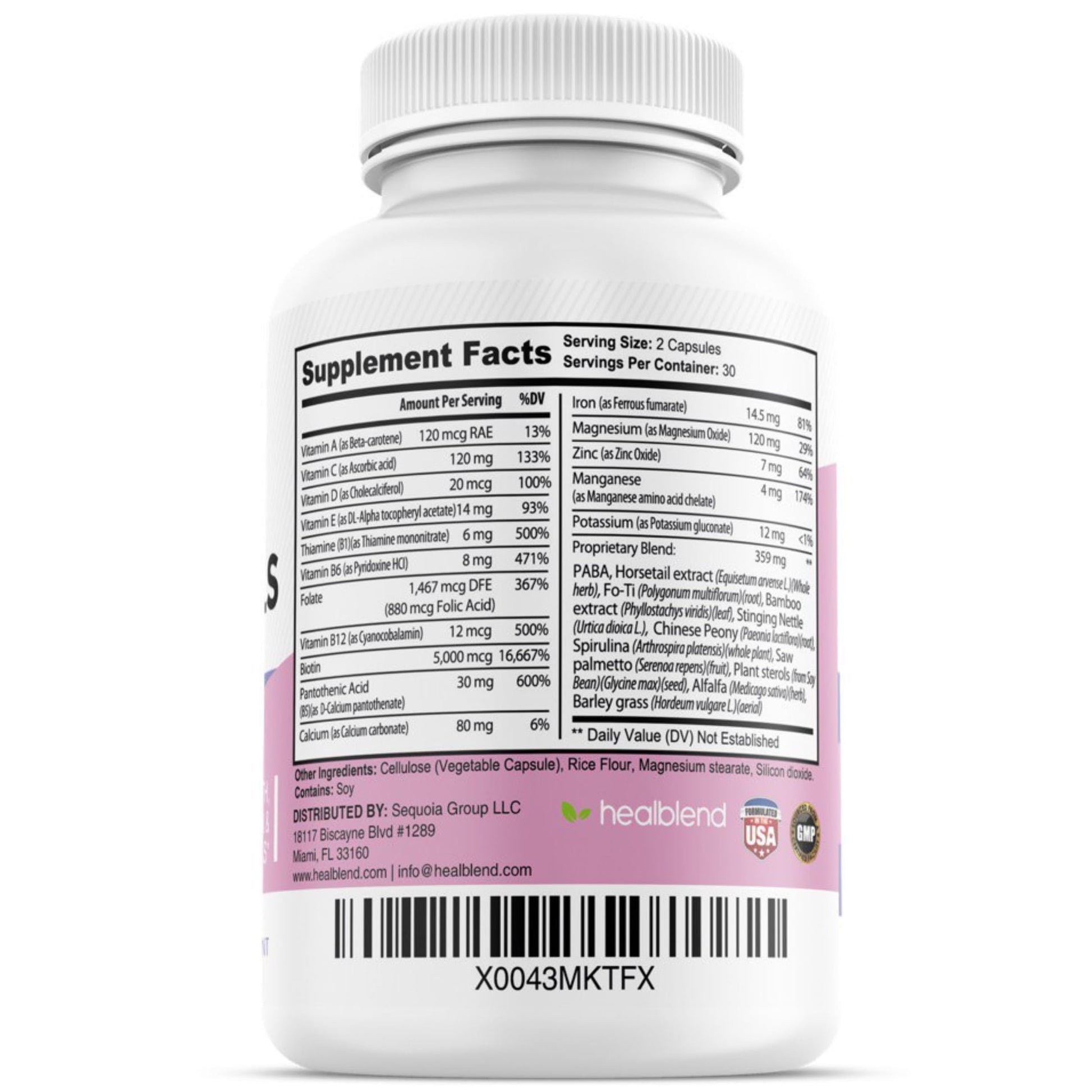 healblend Hair Skin and Nails Vitamins for Women with Biotin 5000 mcg, Iron and Manganese | Vegan, Non-GMO | 60 Capsules healblendBuy Supplements Australia