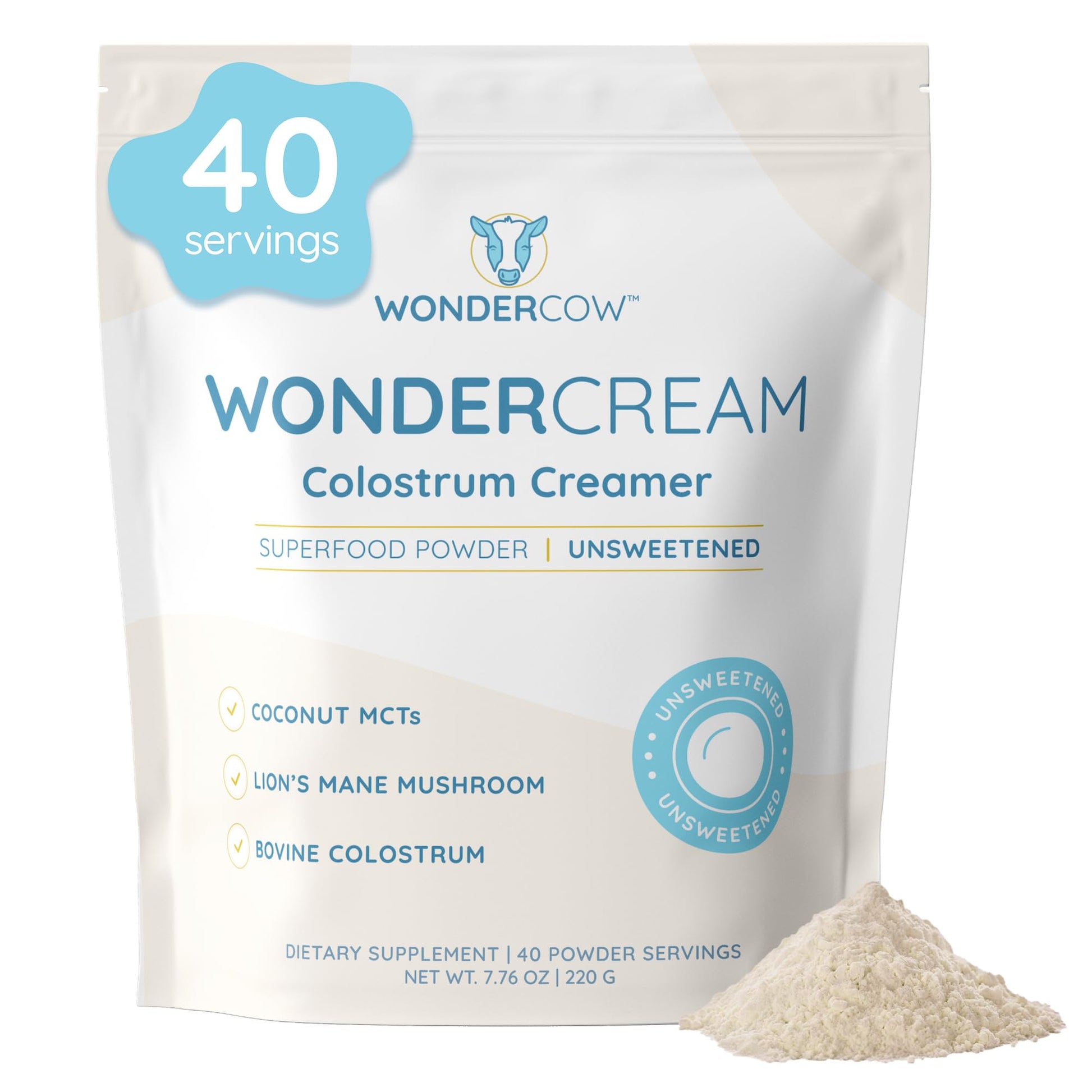 WONDERCOW Bovine Colostrum Superfood Creamer Supplement Powder w/Organic Lions Mane Mushroom & Coconut Milk Powder MCTs | Functional Sugar Free Keto Coffee, Smoothie & Drink Mix Unsweetened WONDERCOWBuy Supplements Australia
