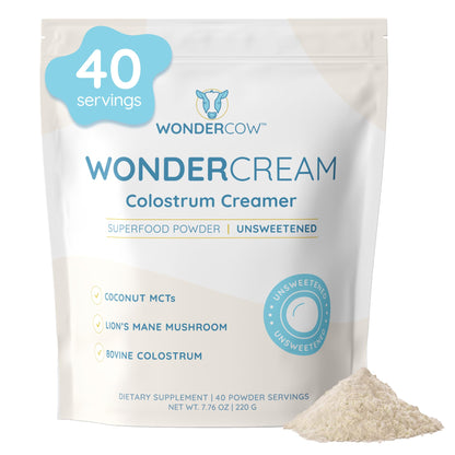 WONDERCOW Bovine Colostrum Superfood Creamer Supplement Powder w/Organic Lions Mane Mushroom & Coconut Milk Powder MCTs | Functional Sugar Free Keto Coffee, Smoothie & Drink Mix Unsweetened WONDERCOWBuy Supplements Australia