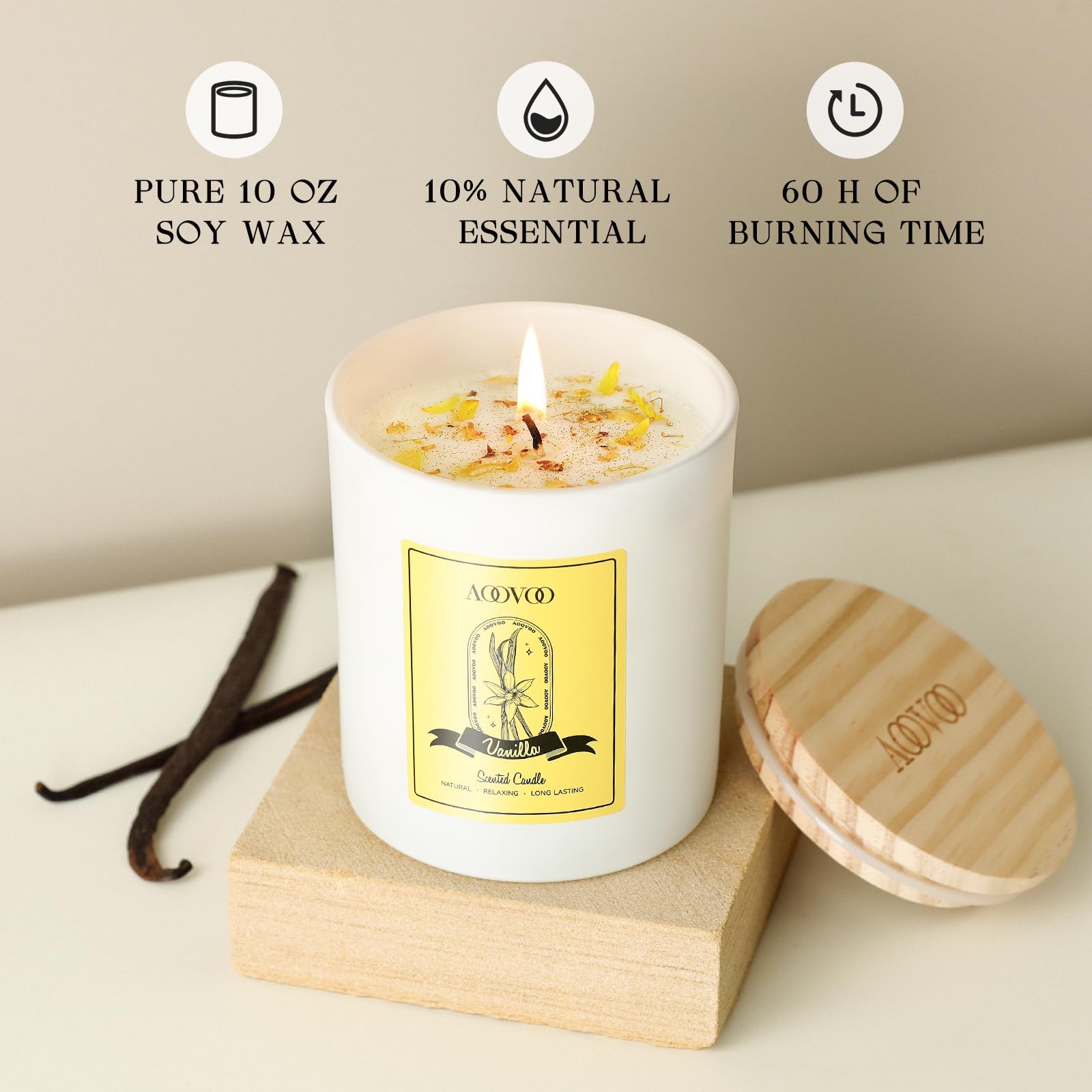 Vanilla Soy Candles Gift for Women - Aromatherapy Candle with Crystals Inside, 10oz Natural Soy Wax Candles AOOVOOBuy Supplements Australia