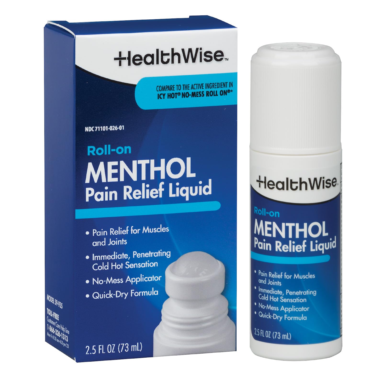 HealthWise 16% Menthol Roll-On | Cold Hot Sensation | Pain Relief Liquid | 2.5 oz. 73 mL | Non-Greasy Formula | Immediate Penetrating Action | Topical Analgesic HealthWiseBuy Supplements Australia