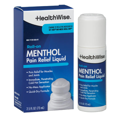 HealthWise 16% Menthol Roll-On | Cold Hot Sensation | Pain Relief Liquid | 2.5 oz. 73 mL | Non-Greasy Formula | Immediate Penetrating Action | Topical Analgesic HealthWiseBuy Supplements Australia
