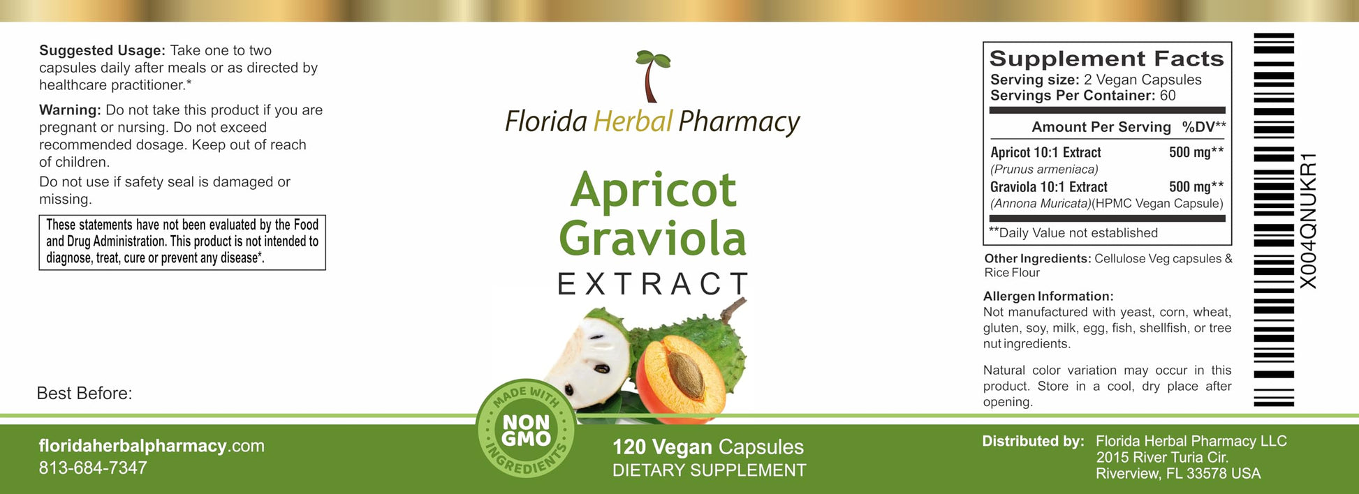 Florida Herbal Pharmacy, Apricot-Graviola Supplement Capsules 10:1 (120 Capsules), 1000 mg Serving (Pack of 1) Florida Herbal PharmacyBuy Supplements Australia