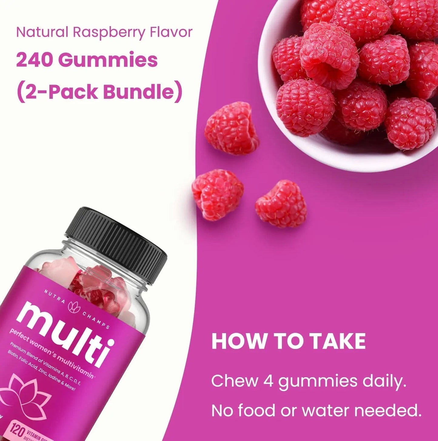 NutraChamps Multivitamin for Women, 240 Count, Vitamins A, B, C, D, E, Biotin, Folic Acid, Womens Gummy Multivitamins, Chewable Daily (Pack of 2) NutraChampsBuy Supplements Australia
