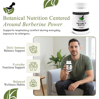 Nature’s Biotic Berberine Supplement for Daily Wellness Support with Blend of Oregano, Garlic, Vitamins C & B6, Magnesium, and Zinc, 90 Capsules (Pack of 1) M.D. BlendBuy Supplements Australia
