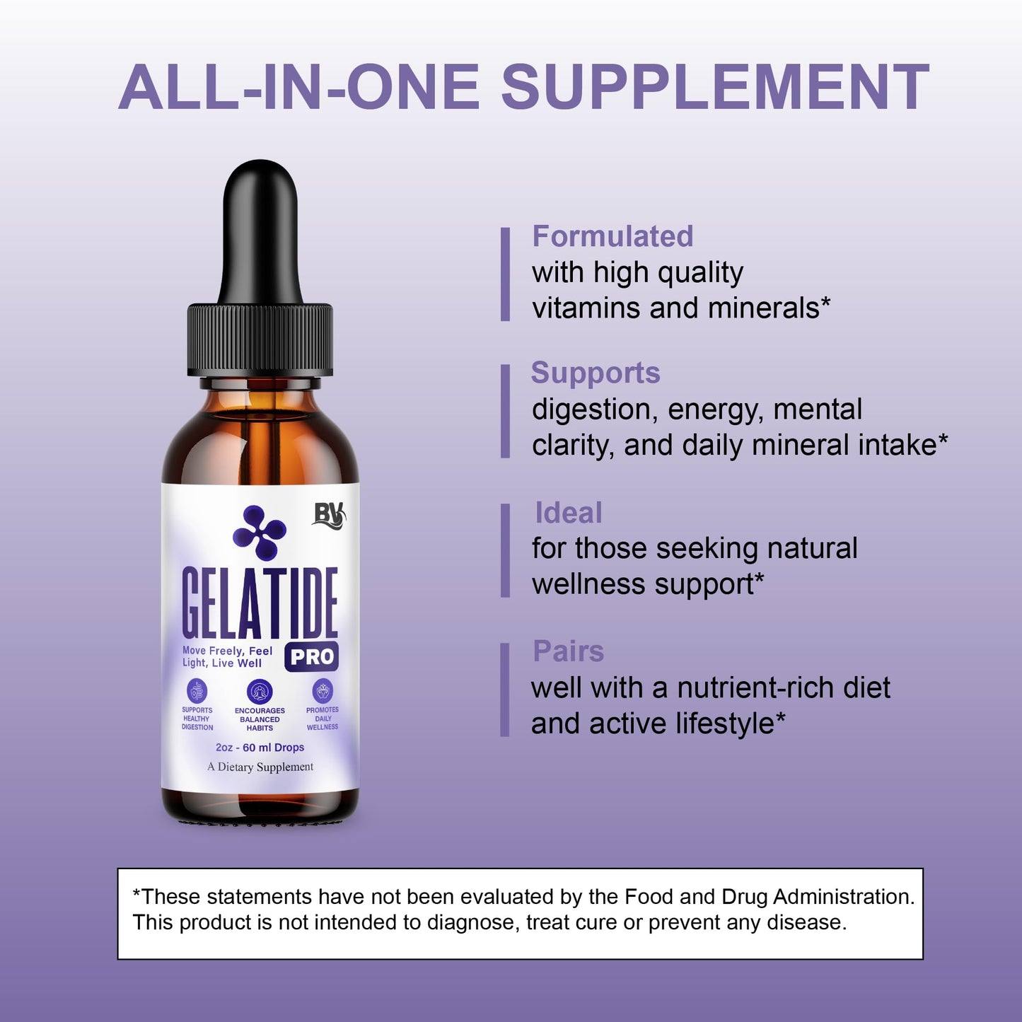 BLUE VIBE Gelatide Liquid Drops, Gela Tide Advanced Maximum Strength Overall Health & Wellness Support Supplement, Gelatide Premium Daily Health and Overall Energy Formula (2oz / 60ml) BLUE VIBEBuy Supplements Australia