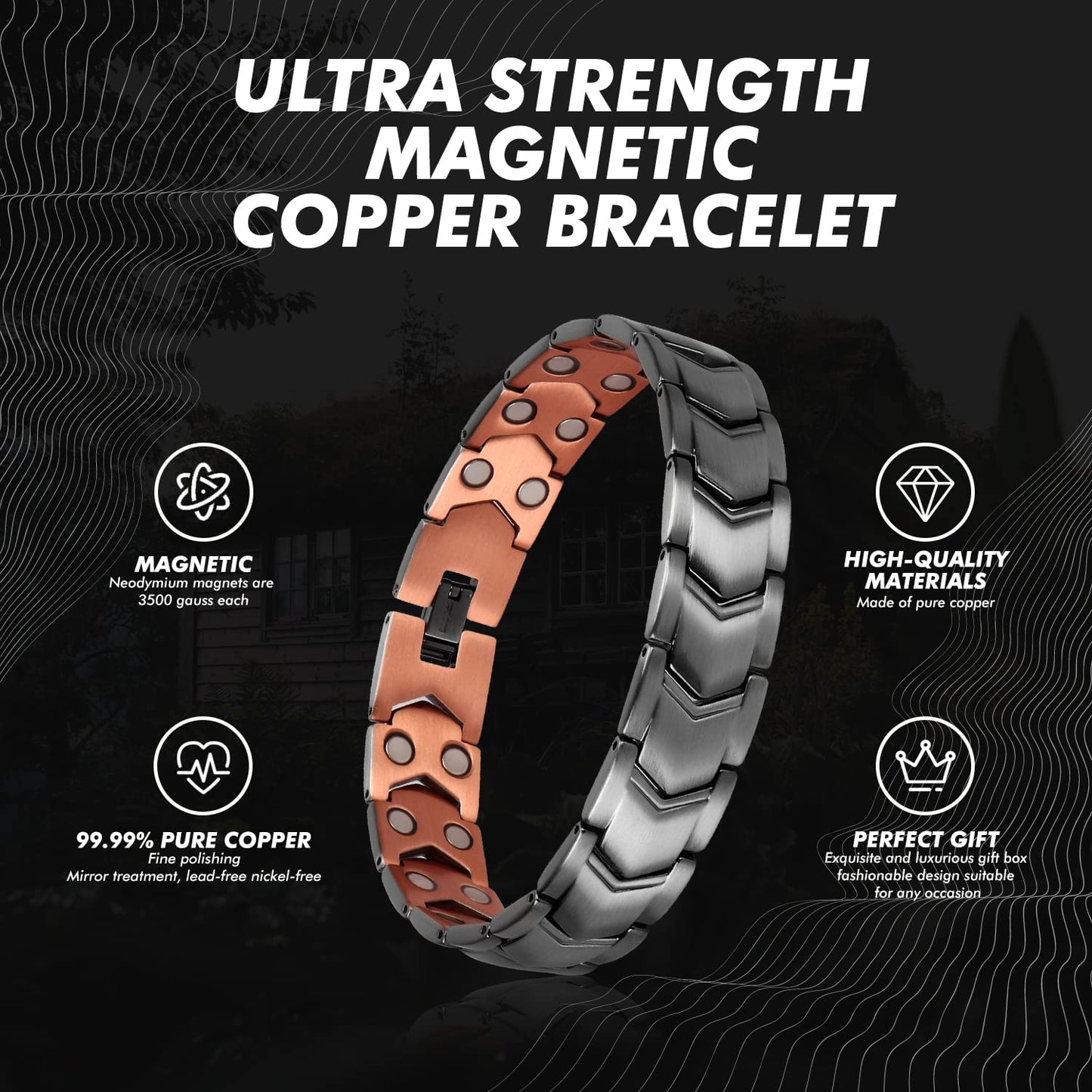 Auinz - Copper Bracelets for Men - 99.99% Solid Pure Copper Magnetic Bracelets Double-Row AuinzBuy Supplements Australia