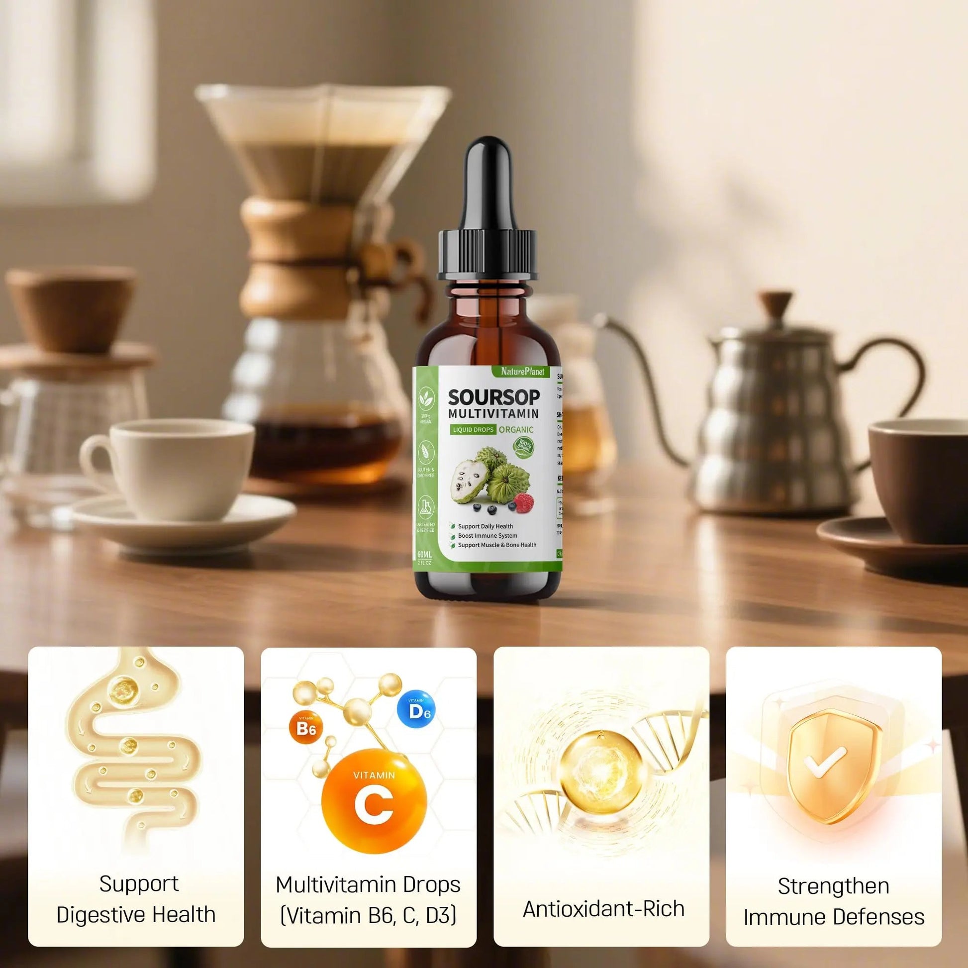 NaturePlanet Organic Soursop Bitters and Black Seed Oil Drops Bundles with Vitamins D3, K2, B6, C | NaturePlanet