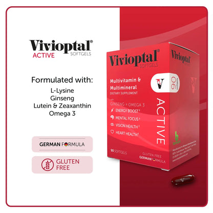 Vivioptal Active, 90 Softgels, Ginseng & Omega 3, Multivitamin & Multimineral, Gluten Free, German Formula Vivioptal Vitamins