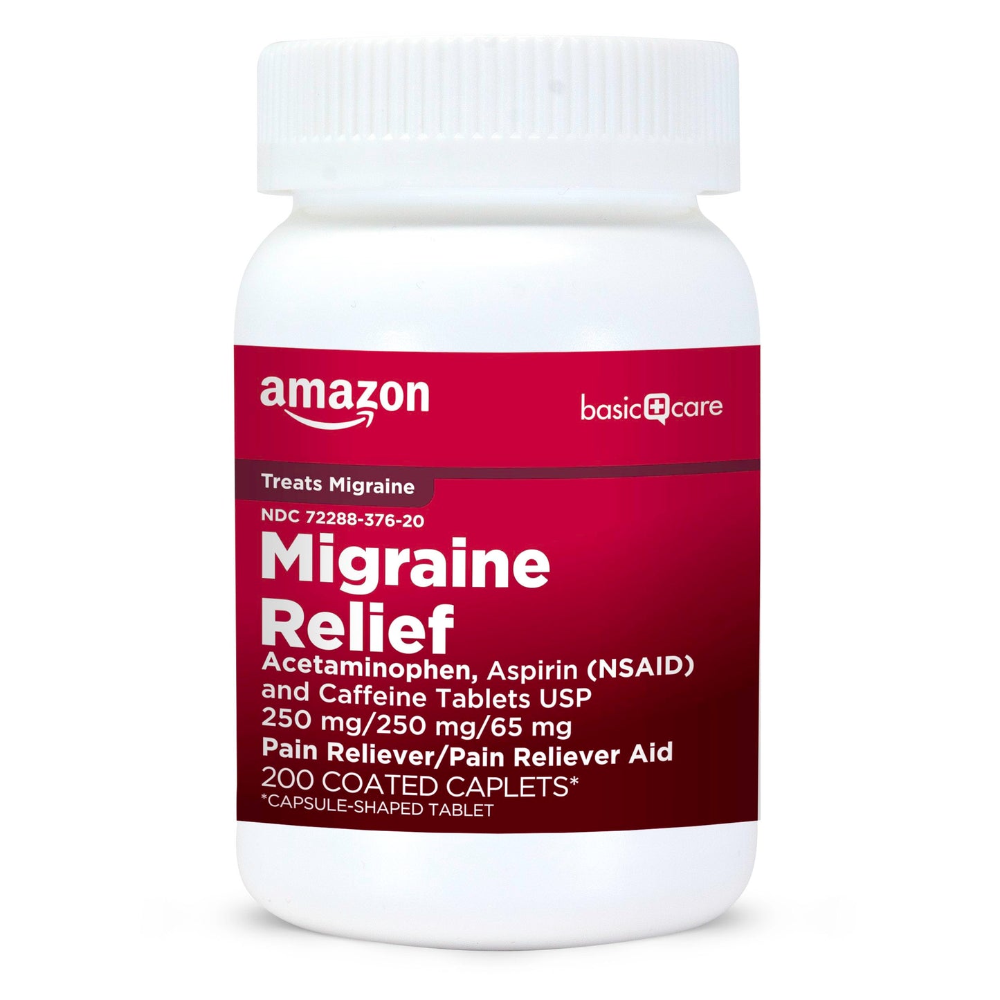Amazon Basic Care Migraine Relief Acetaminophen, Aspirin (NSAID) and Caffeine Tablets, Pain Reliever/Pain Reliever Aid, 200 Count Amazon Basic CareBuy Supplements Australia