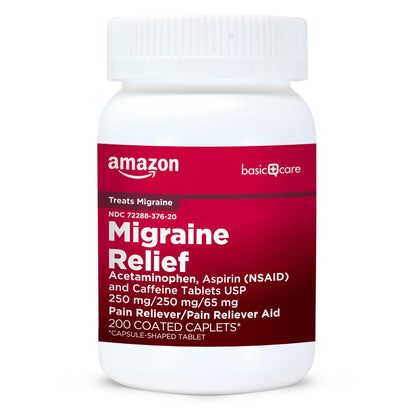 Amazon Basic Care Migraine Relief Acetaminophen, Aspirin (NSAID) and Caffeine Tablets, Pain Reliever/Pain Reliever Aid, 200 Count Amazon Basic CareBuy Supplements Australia