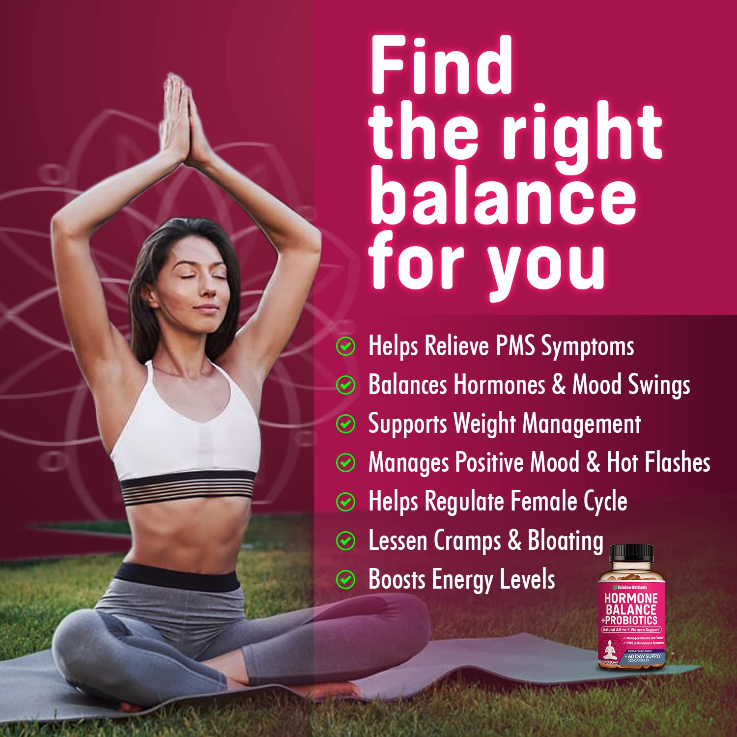 Hormone Balance + Probiotics for Women (3450mg) Natural Relief for Menopause Rainbow Nutrients, LLCBuy Supplements Australia