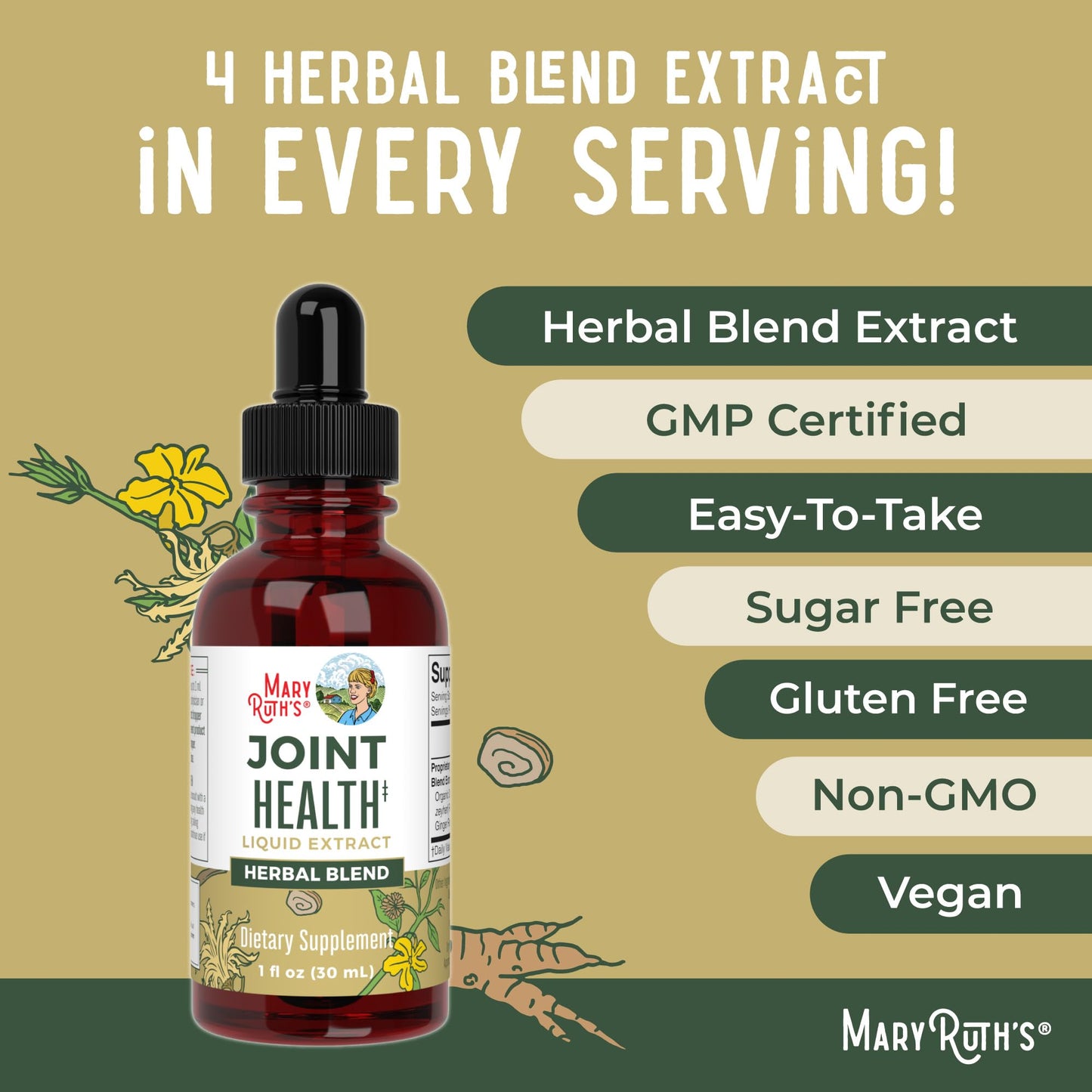 MaryRuth Organics Joint Health Liquid Extract | Four Herbal Blend Liquid Drops | Ginger Root | Licorice Root | Cats Claw | Devils Claw | Vegan | Non GMO | Alcohol Free Tincture | 30 Servings MARYRUTH'SBuy Supplements Australia
