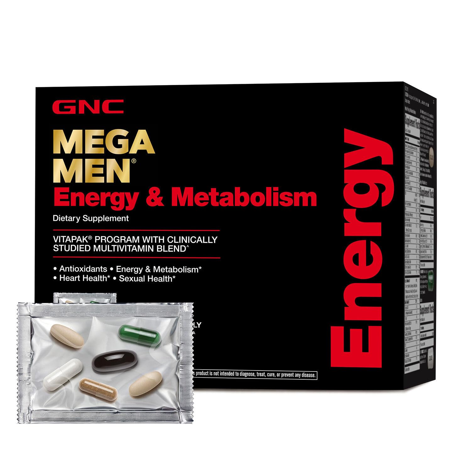 GNC Mega Men Energy and Metabolism Vitapak Program, Convenient, Complete Nutrition, 5 Products in 1 Packet, Calorie Burn, Thermogenic, 300mg Caffeine, 30 Daily Packs GNCBuy Supplements Australia