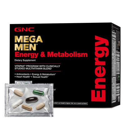 GNC Mega Men Energy and Metabolism Vitapak Program, Convenient, Complete Nutrition, 5 Products in 1 Packet, Calorie Burn, Thermogenic, 300mg Caffeine, 30 Daily Packs GNCBuy Supplements Australia