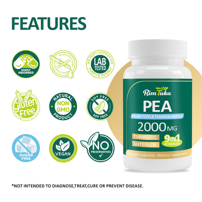 Liposomal Palmitoylethanolamide 2000MG + Luteolin 200MG + Turmeric 200MG & Fisetin 100MG, Micronized Pea 99% Highly Purified Enhanced Absorption Pea Supplement, 120 Capsules RimTukuBuy Supplements Australia